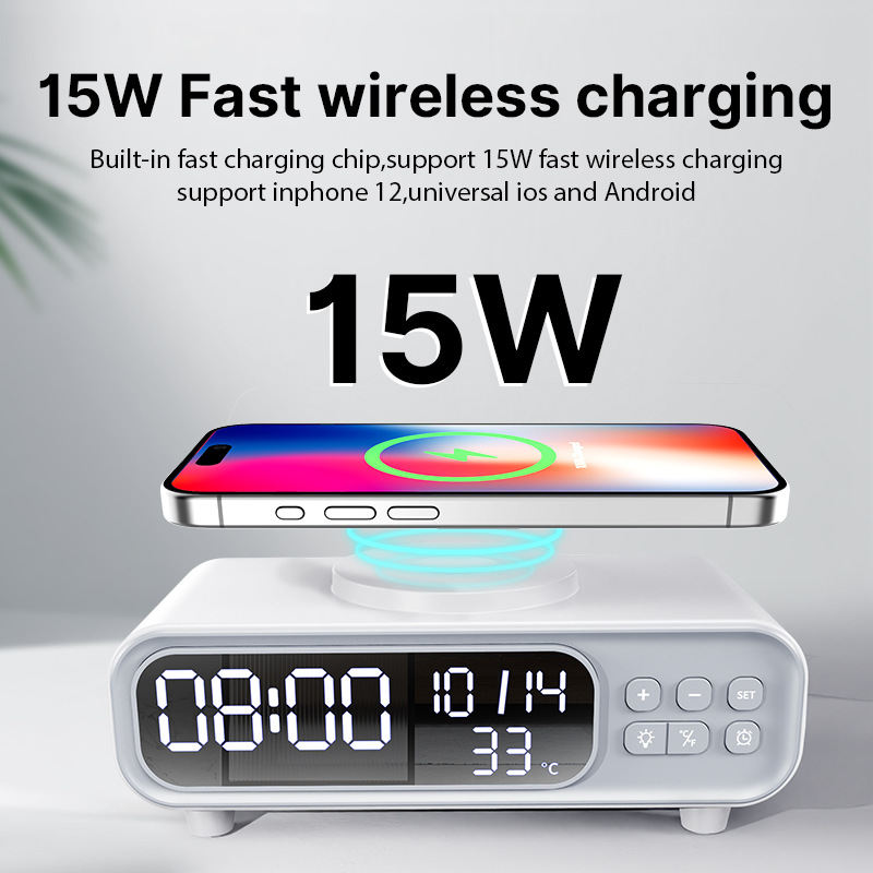 Small Night Lamp Mobile Phone Wireless Charger Alarm Clock Temperature Display