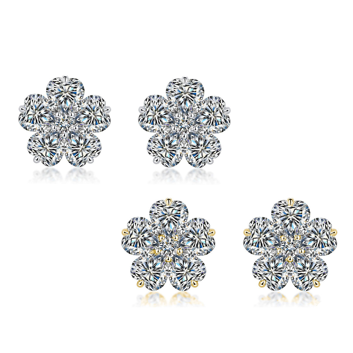 S925 Sterling Silver Heart Flower Stud Earrings, 5x5mm D-VVS1 Moissanite Cluster, Platinum Plated 3.4g Women's Jewelry Gift Box