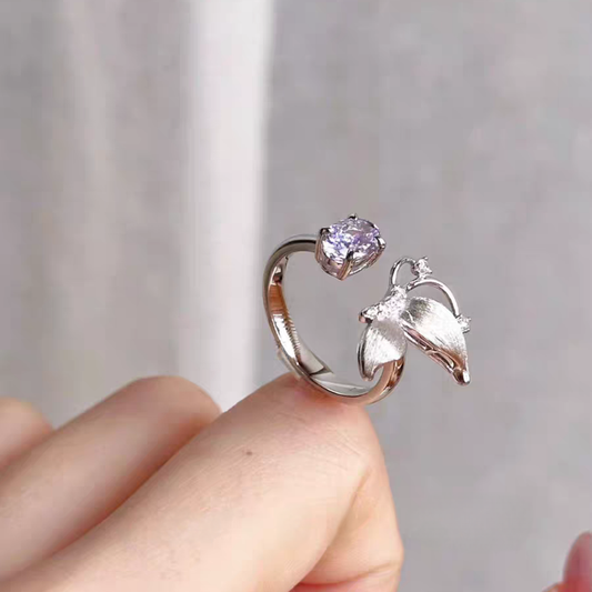 1pc 999 Sterling Silver Butterfly Purple Zircon Open Ring, Sweet & Elegant Style, Perfect For Daily, Dating & Gifting, Ideal Valentine's Gift