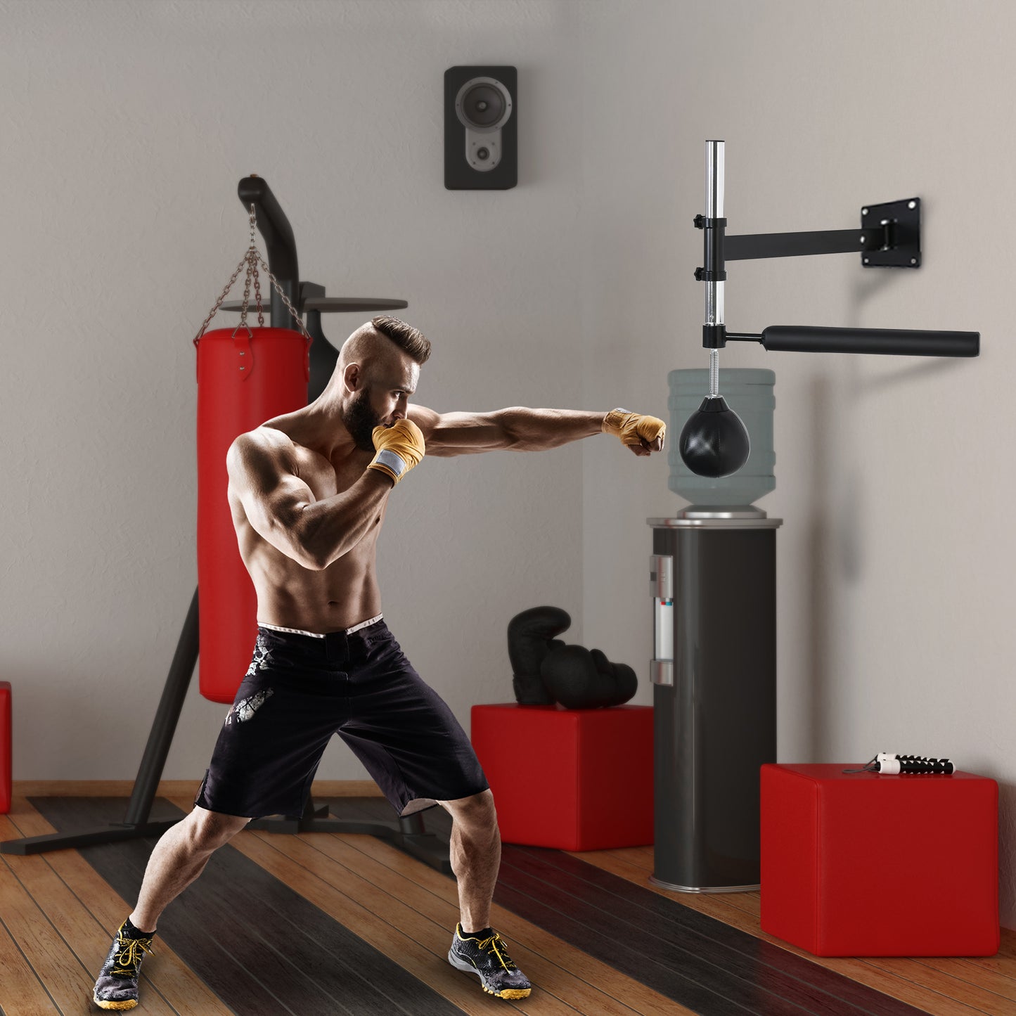 Lightweight Fast-Reflexes Speed Bag Boxing Punching Bag Wall Mount Height Adjustable, MMA, Martial Arts, And Boxing Equipment For Training At Home, Heavy-Duty, 9" H X 7" Dia.