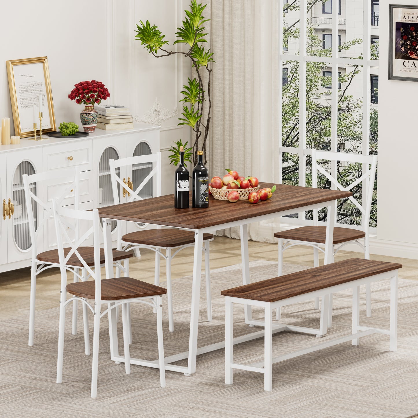 6 Pieces Dining Set 6-Piece Kitchen Table Set Perfect For Kitchen, Breakfast Nook, Living Room Occasions