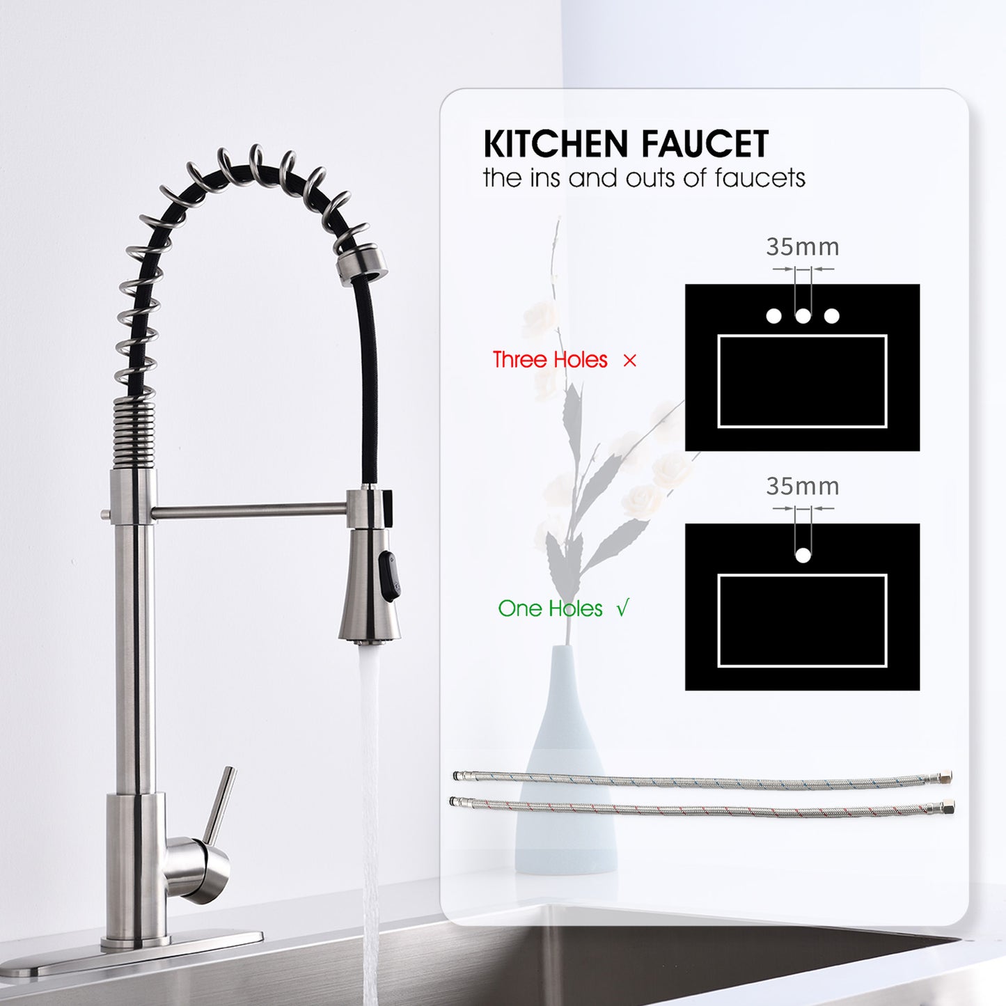 Brushed Nickel Single Handle Commercial Modern Spring High   Kitchen Faucet Water Filter System Bends As You Want