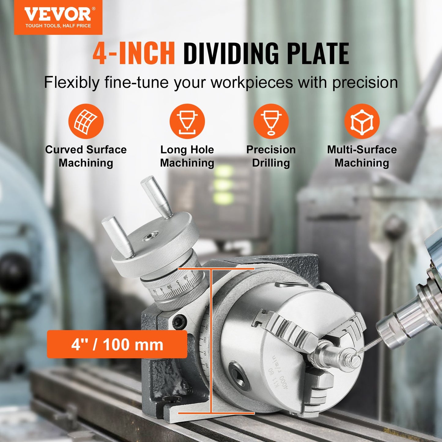 Rotary Table For Milling Machines, 4''/ 100 Mm, Horizontal Vertical Model Precision Milling Rotary Table, With 3.1''/80 Mm 3-Jaw Chuck M10 T-Bolts Nuts, For Milling Engineering Indexing Tools