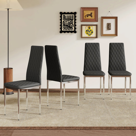 Modern Style Dining Chairs Set Of 4 In Black, Essential For Minimalist Homes.Meeting Family Dining Needs,PU Material Seat,Silver Metal Legs,Blending Into Various Home Environments.W1151107272