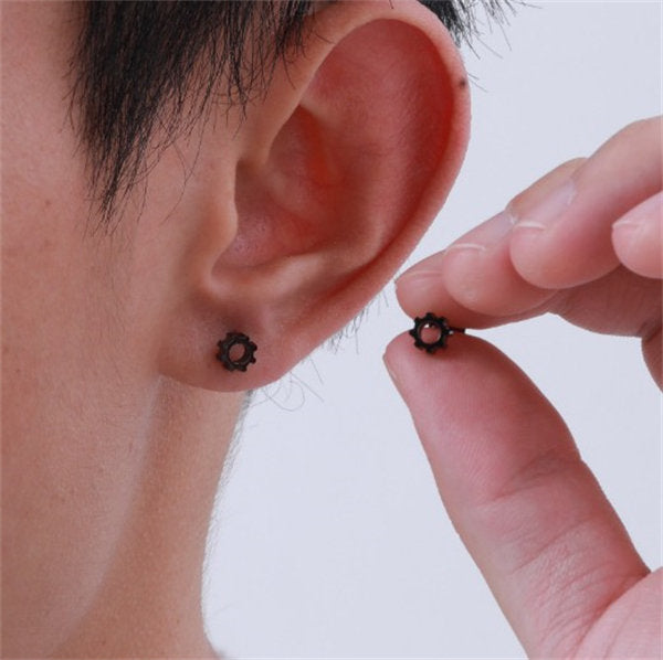 Stainless Steel Gear Ear Studs Men's Accessories
