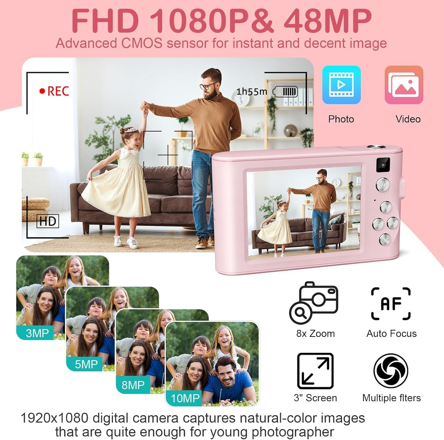 Kids Digital Camera Birthday Gifts With 32GB SD C