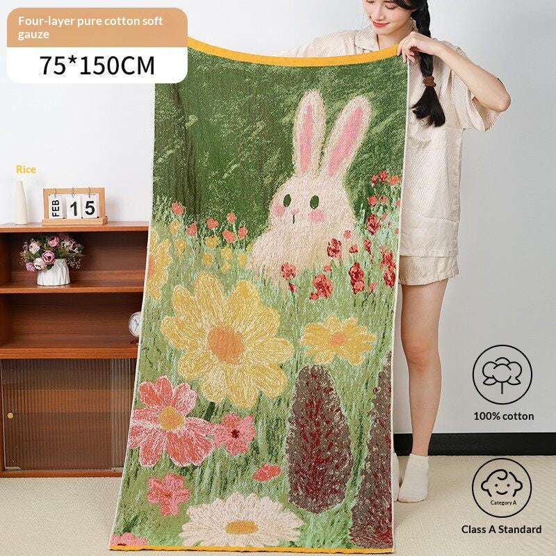 Pure Cotton Gauze Bath Towel For Adults Household Use