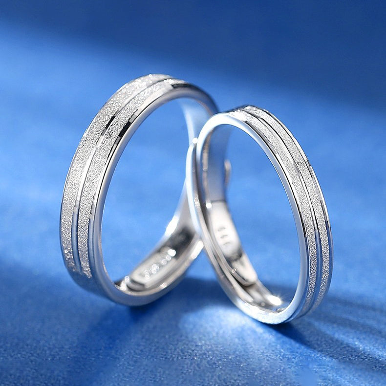 1 Pair 999 Sterling Silver Dual Groove Frosted Couple Rings, Minimalist Sleek Style, For Daily Wear & Wedding Gifts