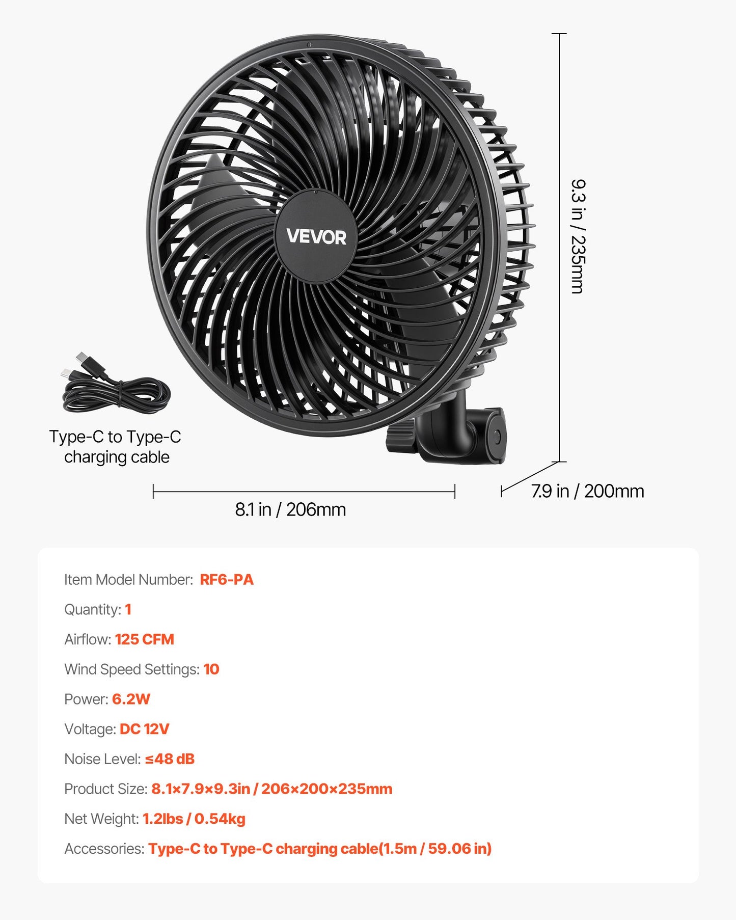 Plant Fan, Grow Tent Clip On Fan Rechargeable, USB Port With 9 Speeds & Circulation Mode, Smart Control, Powerful Oscillating, Long Runtime For Hydroponics Circulation Cooling, Black, 1 Pack