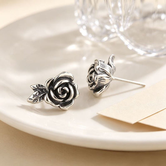 Retro Rose Flower Stud Earrings Fashionable Trendy High-End And Elegant Ear Accessories