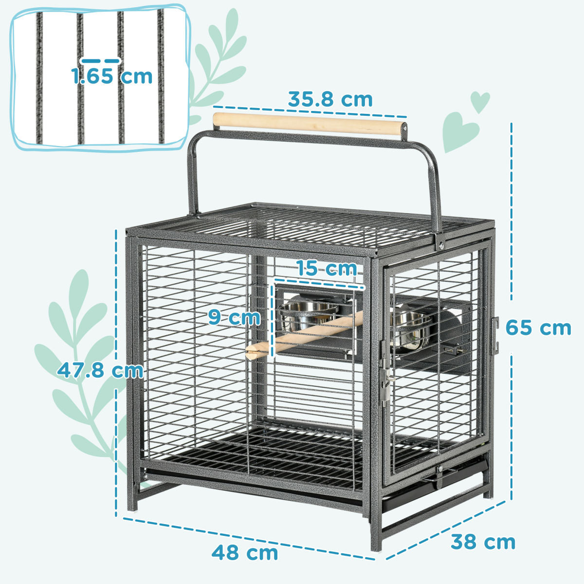 PawHut Parrot Cage, Travel Carry Pet Bird Cage, With Metal Handle