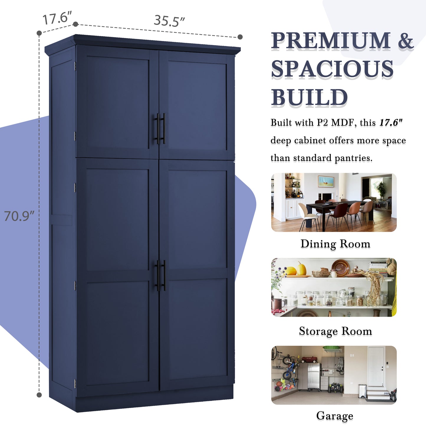 TOPMAx 35.5x17.6x70.9inch Freestanding Kitchen Pantry Cabinet  Tall Storage Cabinet With 4 Doors  2 Door Shelves  8 Pull- Out Trays And Adjustable Shelf For Dining Room  Blue