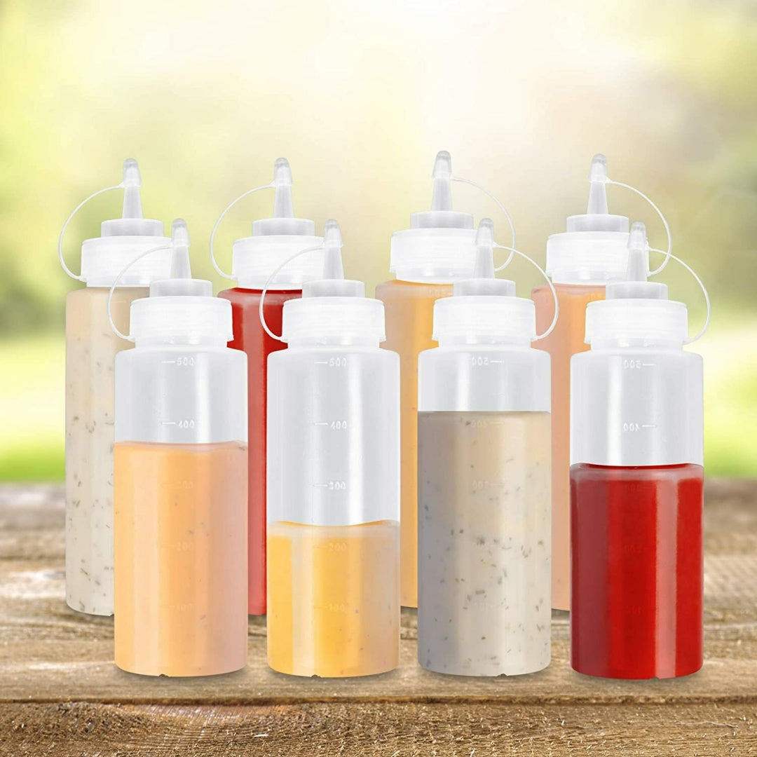8 Pack Plastic Squeeze Sauce Bottles Kitchen Condiment Dispenser 500ml