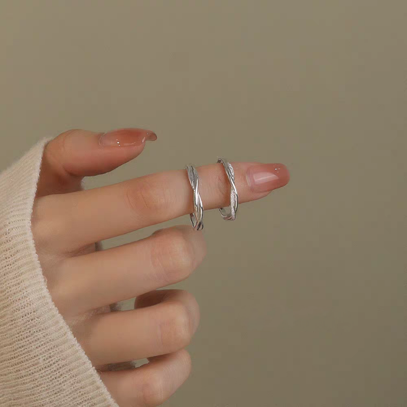 1 Pair 999 Sterling Silver Mobius Twist Diamond Couple Rings, Romantic Promise Rings, Ideal Valentine's Day Gift For Lovers