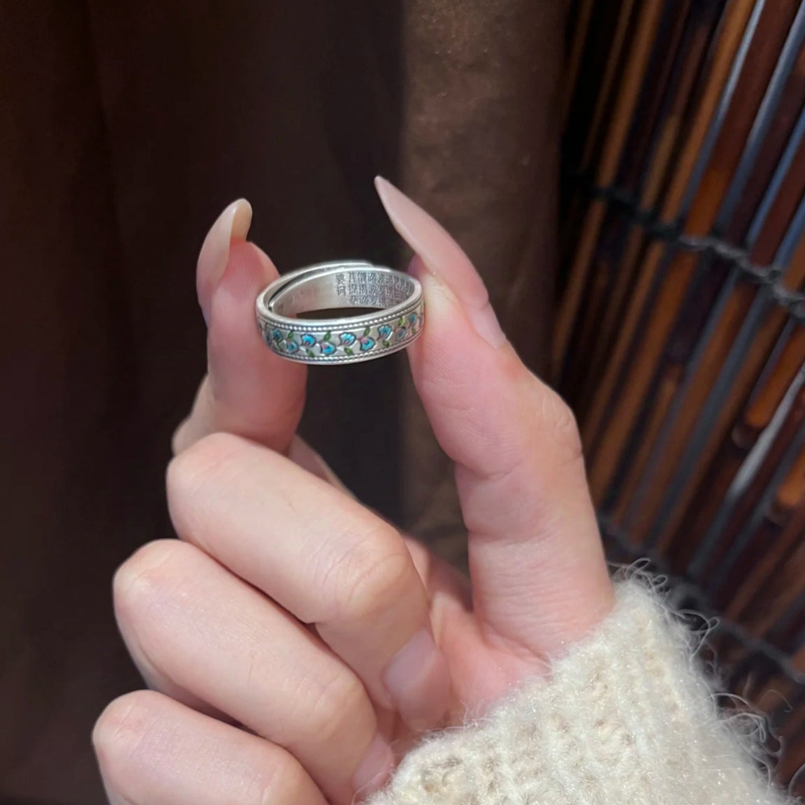 1pc 999 Sterling Silver Enamel Apricot Leaf Vine Ring, Retro & Fresh Style, Perfect For Daily, Dating & Gifting, Ideal Valentine's Gift