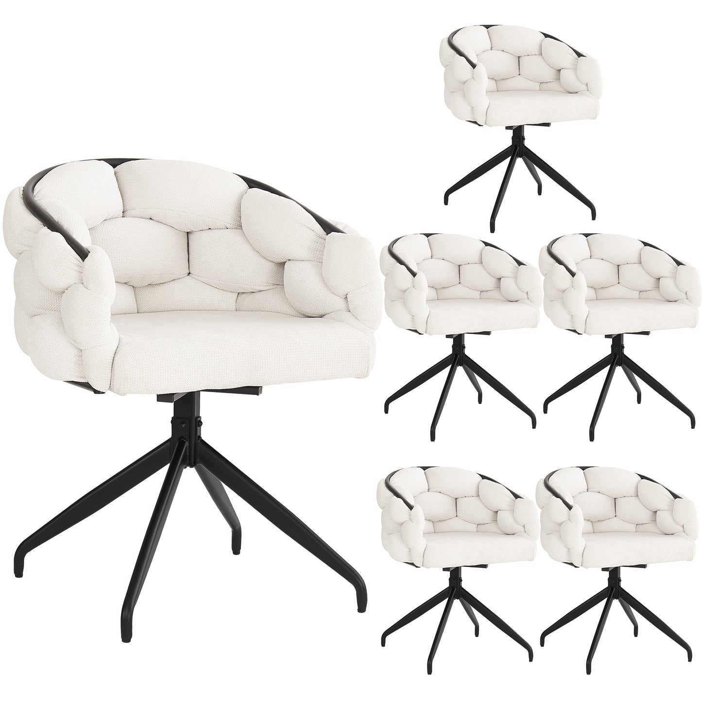 Luxury Chair 6 Pcs , Swivel Chair, 360 Swivel, Living Room Chairs, Dining Chairs, Makeup Chairs, Modern Fashion Style Chairs,Dining Chairs With Backrest,Ergonomic Chair, Bubble Chairs,Beige
