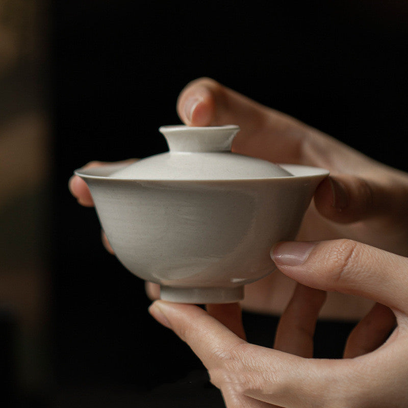 Chazi Wind Pink-Handled White Flat-Lid Teapot Ceramic Gongfu Tea Set