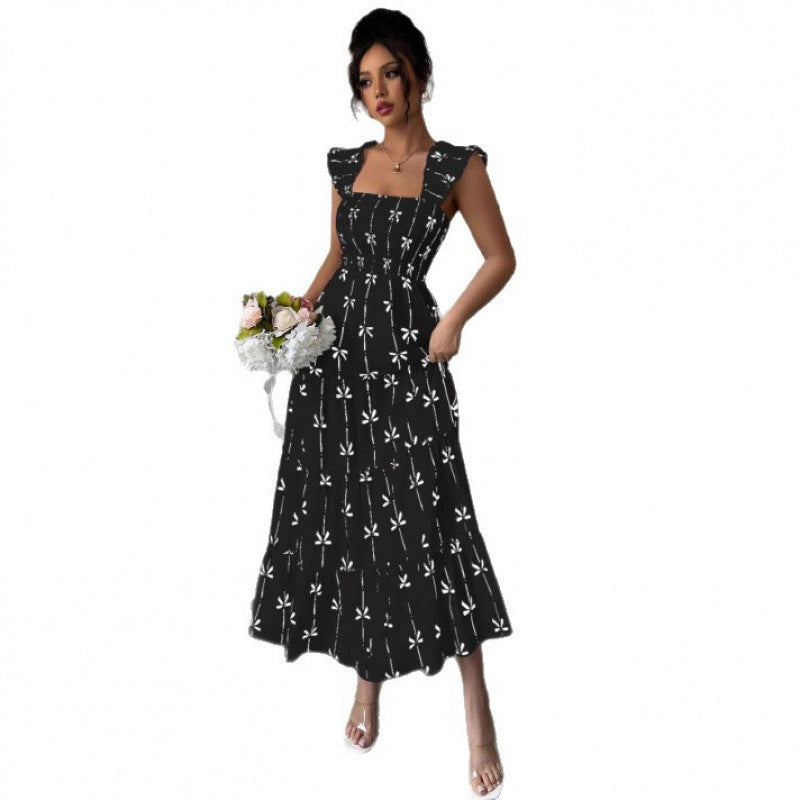 Korean-chic Summer Dress Soft Youthful Square Neckline With A Bow Tie Cinched Waist For A Slimming Effect