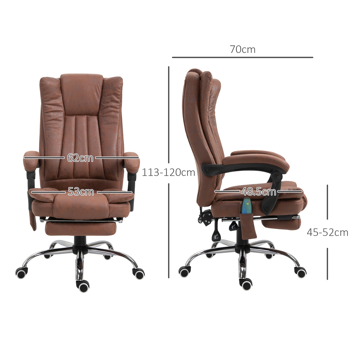 Vinsetto Office Chair With Massage And Heat, Microfibre Reclining Computer Desk Chair With Footrest And Adjustable Height, Swivel Wheels For Home Office, Brown