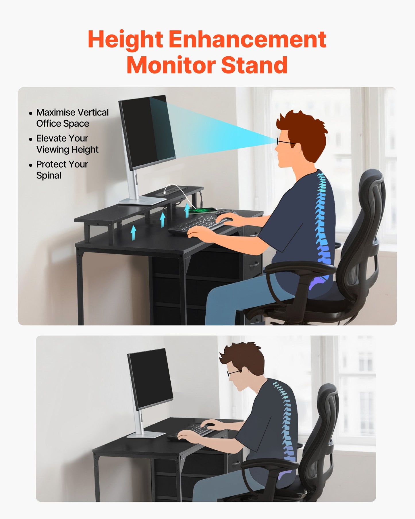 47" Computer Desk With LED Lights & Power Outlets, Gaming Table With 4 Large Drawers, Office Desk With Monitor Stand, Study Work Home Office, Small Spaces, Black
