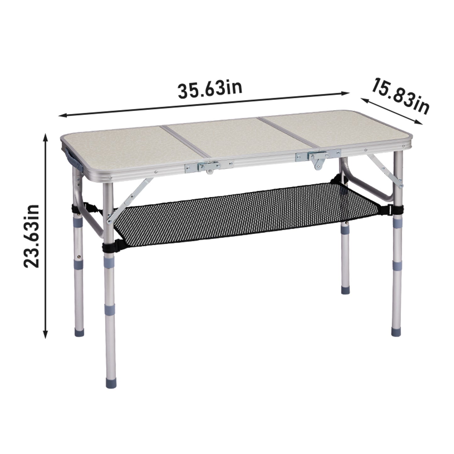 3ft Portable Adjustable Height Aluminum Folding Camping Table With Mesh Storage Shelf, Outdoor Picnic Beach BBQ Side Desk