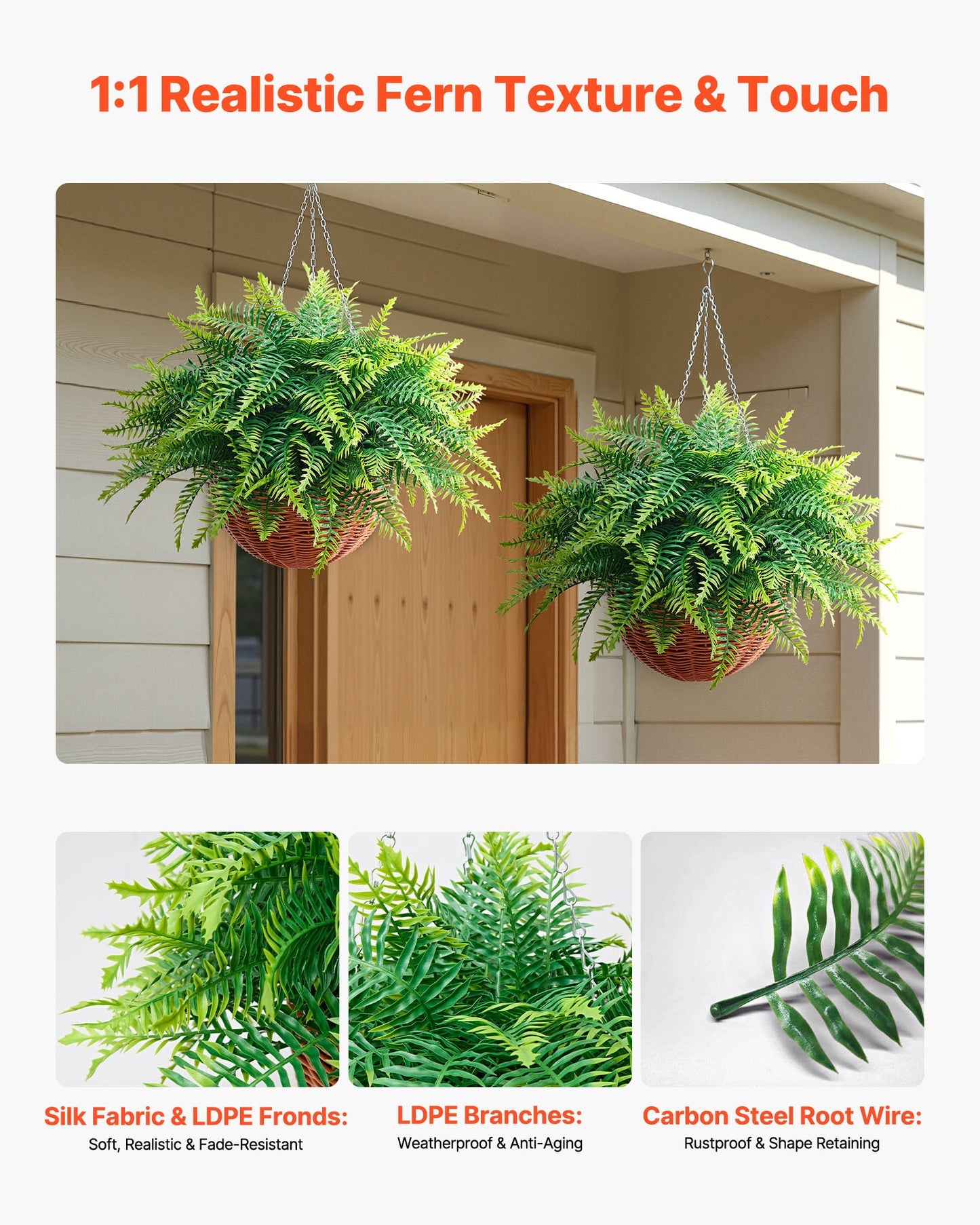 Artificial Ferns, 2 Pcs Fake Hanging Boston Fern Bush Plant With 23 Inch Hanging Length, Plastic Faux Greenery For Indoor And Outdoor Decor, For Wall, Wedding Party, Home, Porch Garden, Office