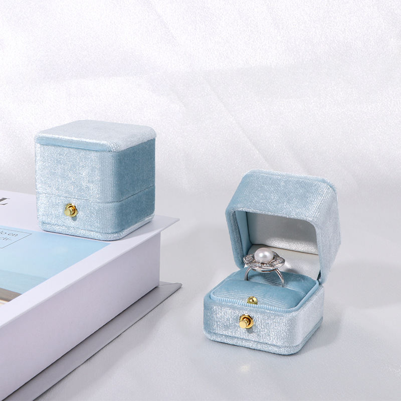 Korean-style Velvet Ring Box With Hidden Buttons Square Shape