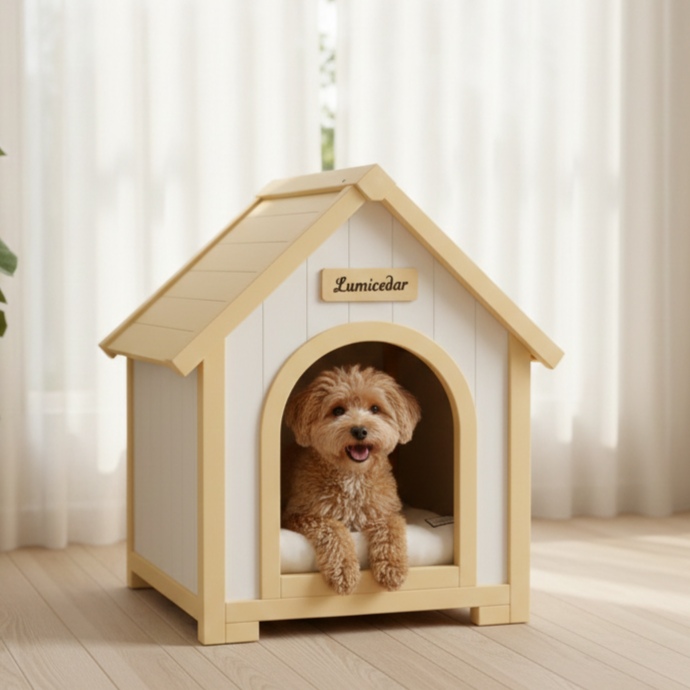 Modern Indoor Wooden Dog House with EVA Cushion – Solid Cedar Pet House for Small Dogs & Cats