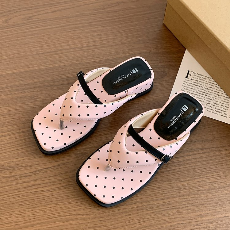 2026 Summer Polka Dot Flip Flops For Women, Versatile Casual Platform Thong Slippers, Outdoor Beach Shoes