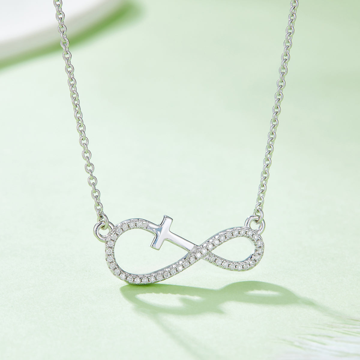 3.4g S925 Sterling Silver Moissanite Infinity Cross Necklace 45cm  41 Stone Pendant With GRA, Platinum Plated Christian Jewelry Gift Box Set For Women