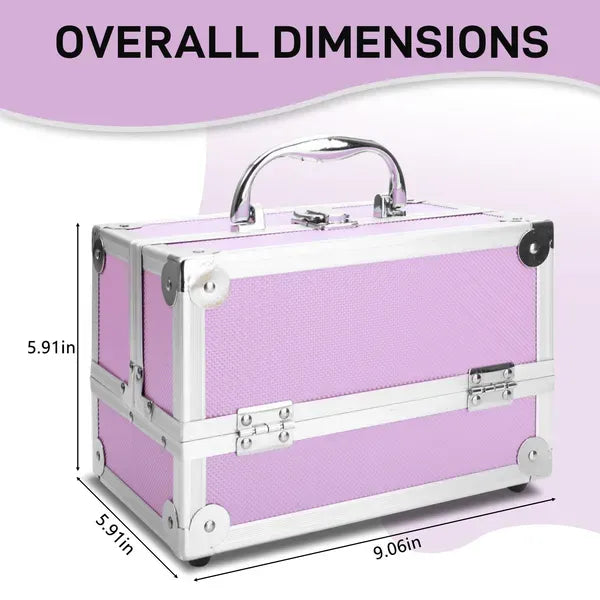 SM-2176 Aluminum Makeup Train Case Jewelry Box Cosmetic Organizer With Mirror 9'x6'x6' Pink