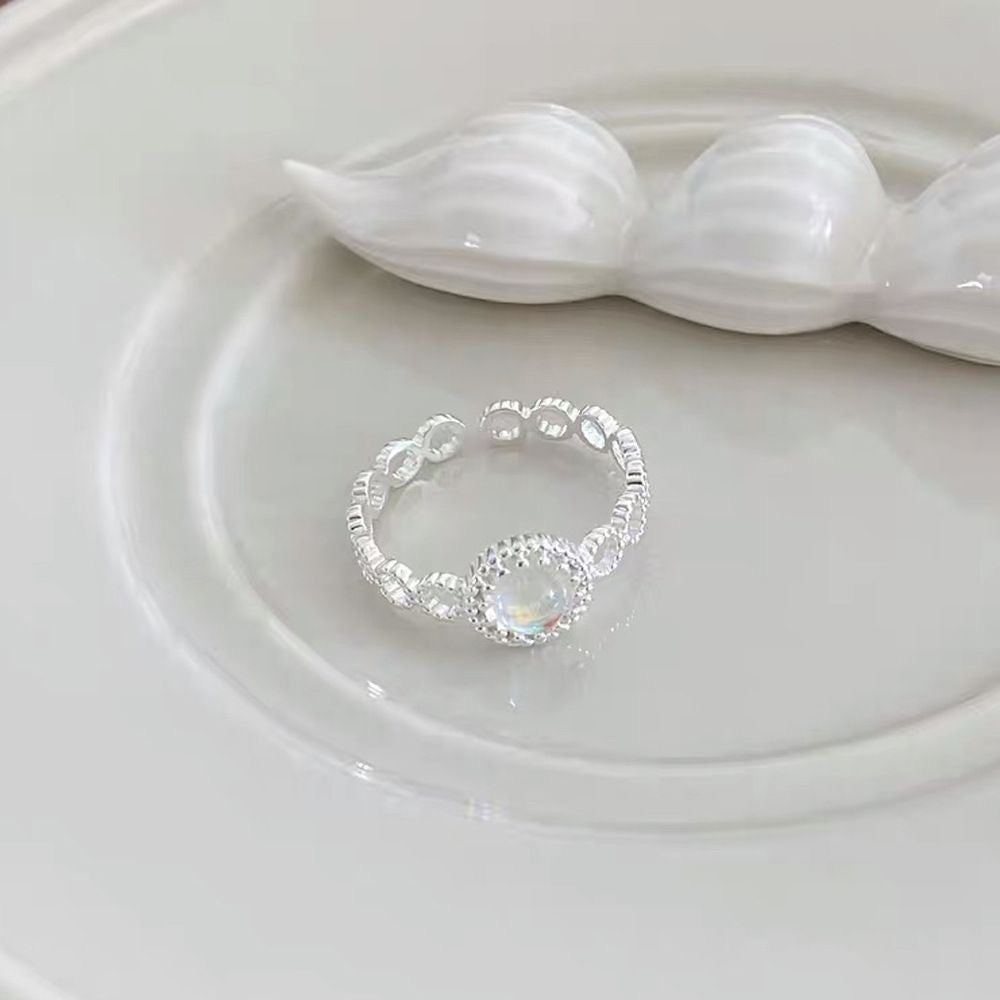 1pcs 999 Sterling Silver Vintage Moonstone Statement Ring, Dainty Romantic Style, Ideal For Birthdays & Bridesmaid Gifts