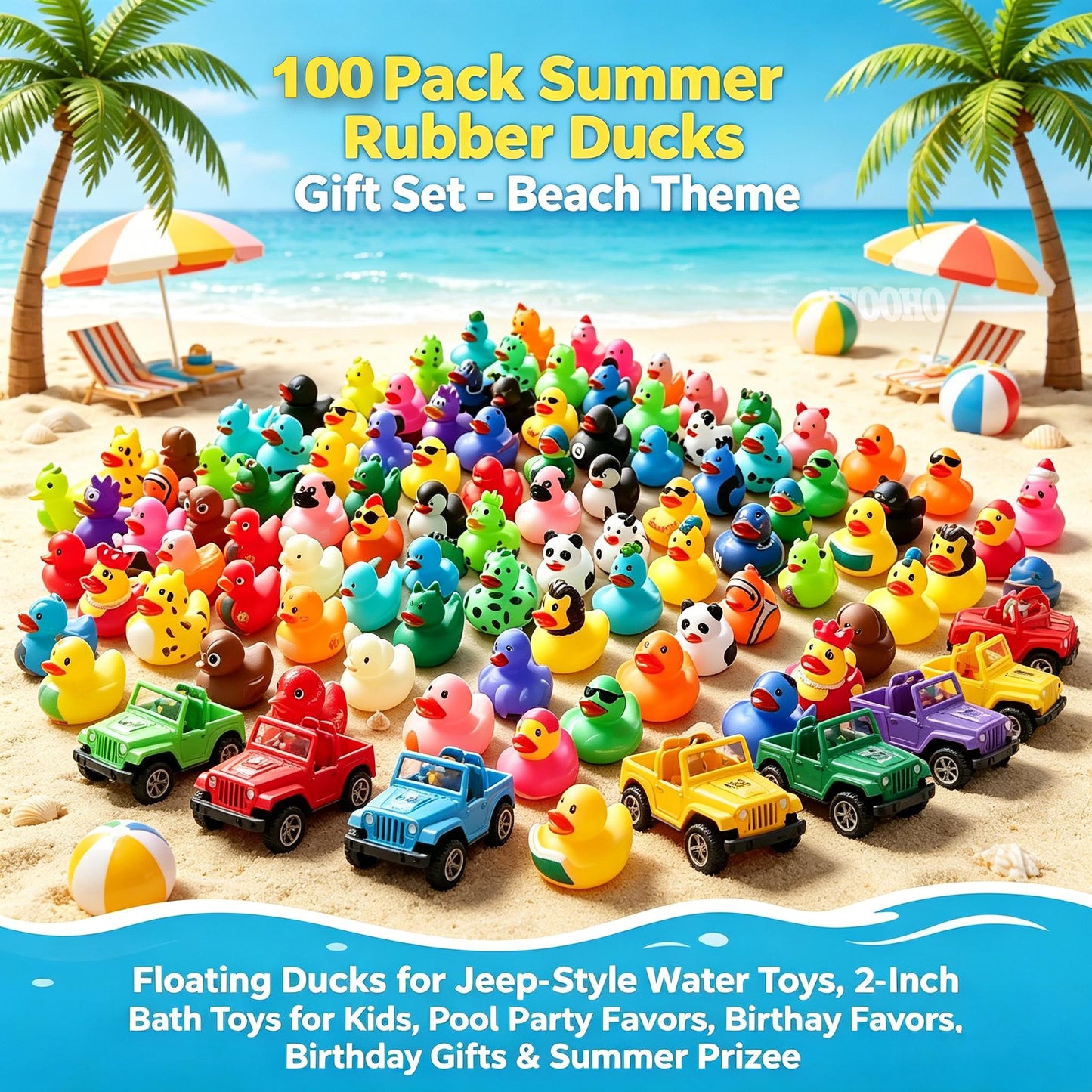Cute-Themed Rubber Duck Bath Toy  Floating Squeaky Yellow Duck  Summer Beach & Pool Toy Kids' Birthday Party Supplies