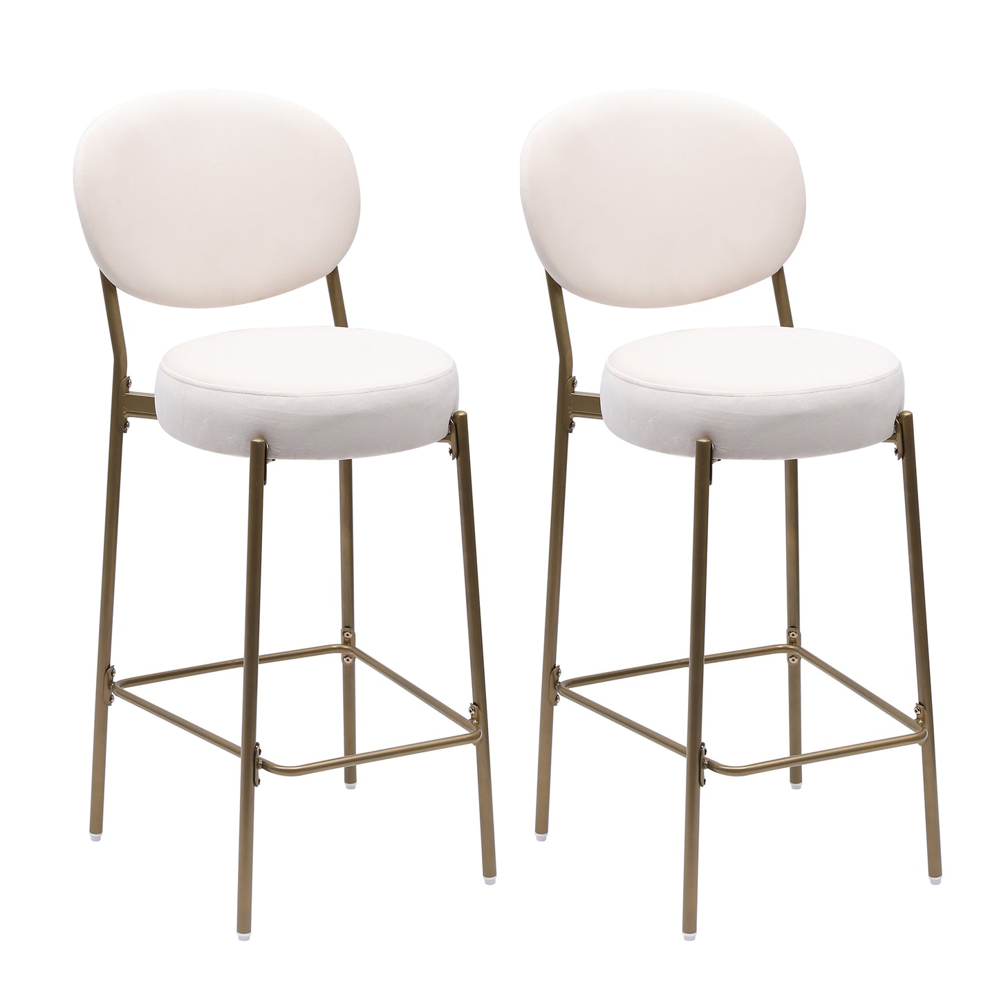 29  Upholstered Bar Stools Velvet Counter Stool With Backrest & Footrest Set Of 2 Round Dining Chairs For Kitchen Creamy White