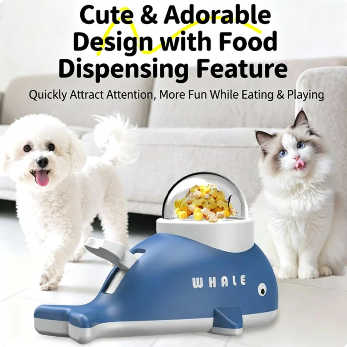 Interactive Treat Dispensing Toy For Cats And Dogs, Whale Shaped Slow Feeder Puzzle With Rotating Mechanism, Food Grade ABS Pet IQ Training Toy With Transparent Window