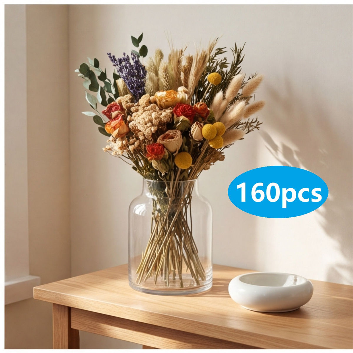 160-Piece Mini Dried Flowers DIY Set For Decorations, Crafts, & Gifts—Party Supplies Set