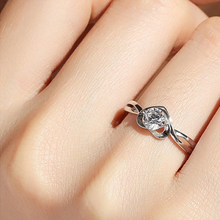 1 Piece 999 Sterling Silver Solitaire CZ Ring, Twisted Band Minimalist Style, For Daily Wear & Valentine's Gifts