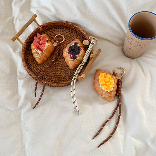 Cozy Afternoon Tea Simulation Fruit Cream Croissant Pendant