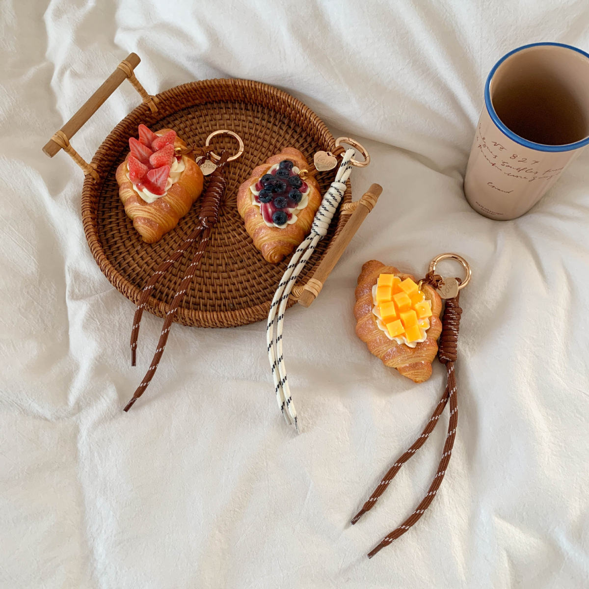 Cozy Afternoon Tea Simulation Fruit Cream Croissant Pendant