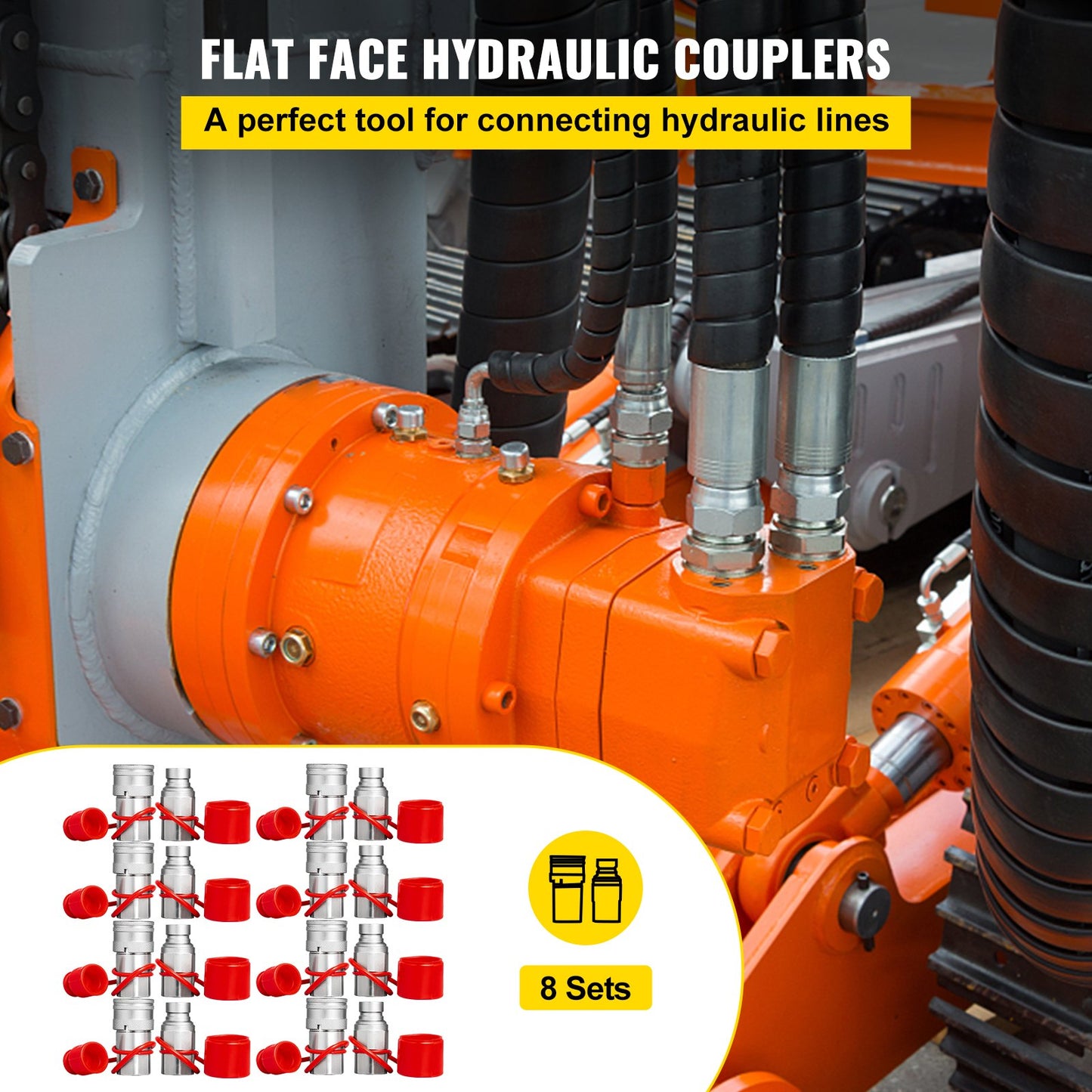 Skid Steer Hydraulic Quick Connect 1/2\" Body Hydraulic Coupler 1/2\" NPT Hydraulic Coupling Quick Connect 8 Pairs Hydraulic Quick Coupler 27.6 MPa (ISO 16028) (8 Pairs)