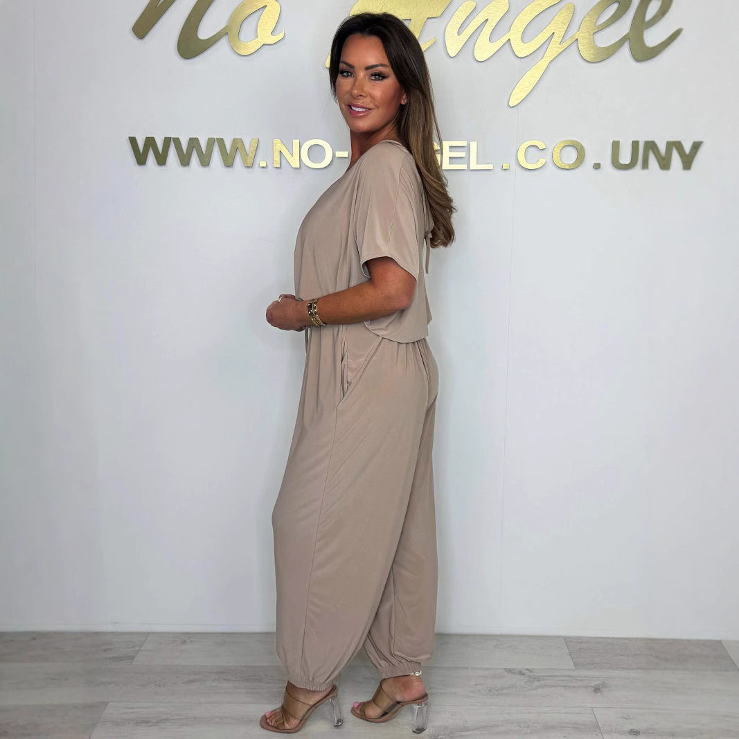 New-style Strap Fashion Solid-color Loose-fitting Jumpsuit
