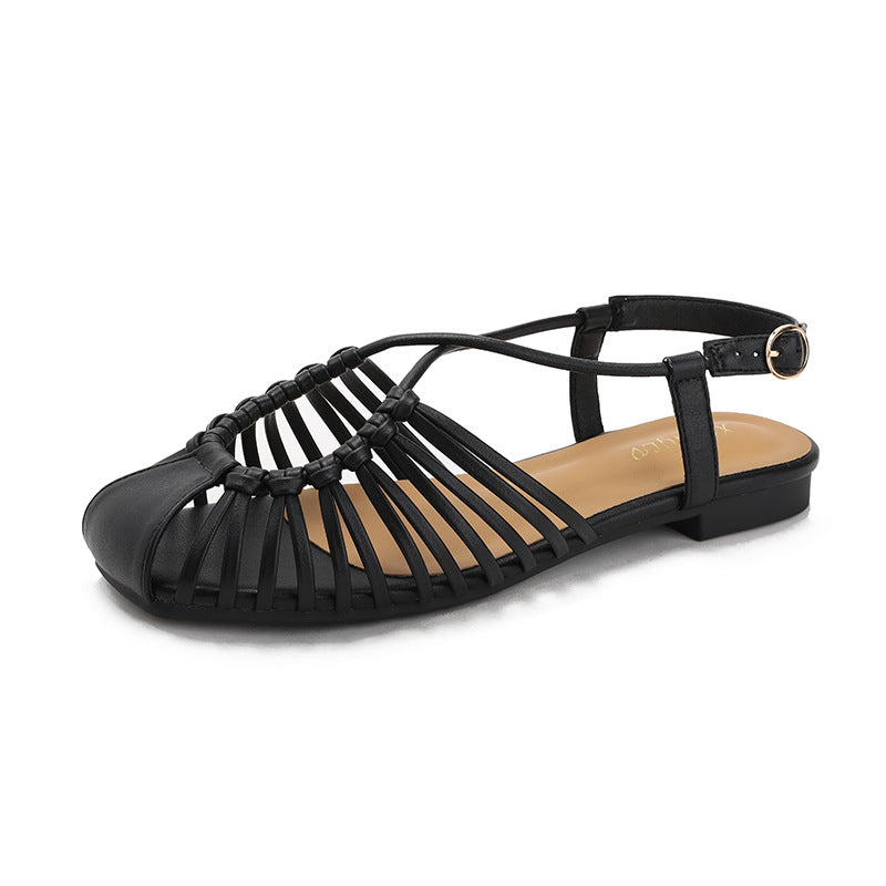 Summer New Flat-bottom Cross-strap Fashionable Soft-soled Closed-toe Shoes