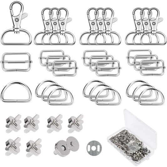 64-Piece Set Of Bag Accessories For Sewing: D-Rings, Sliding Buckles, Strap Adjusters, Swivel Carabiner Hooks, Magnetic Buttons, Magnetic Closures For Bags And Belts—Sewing Accessories