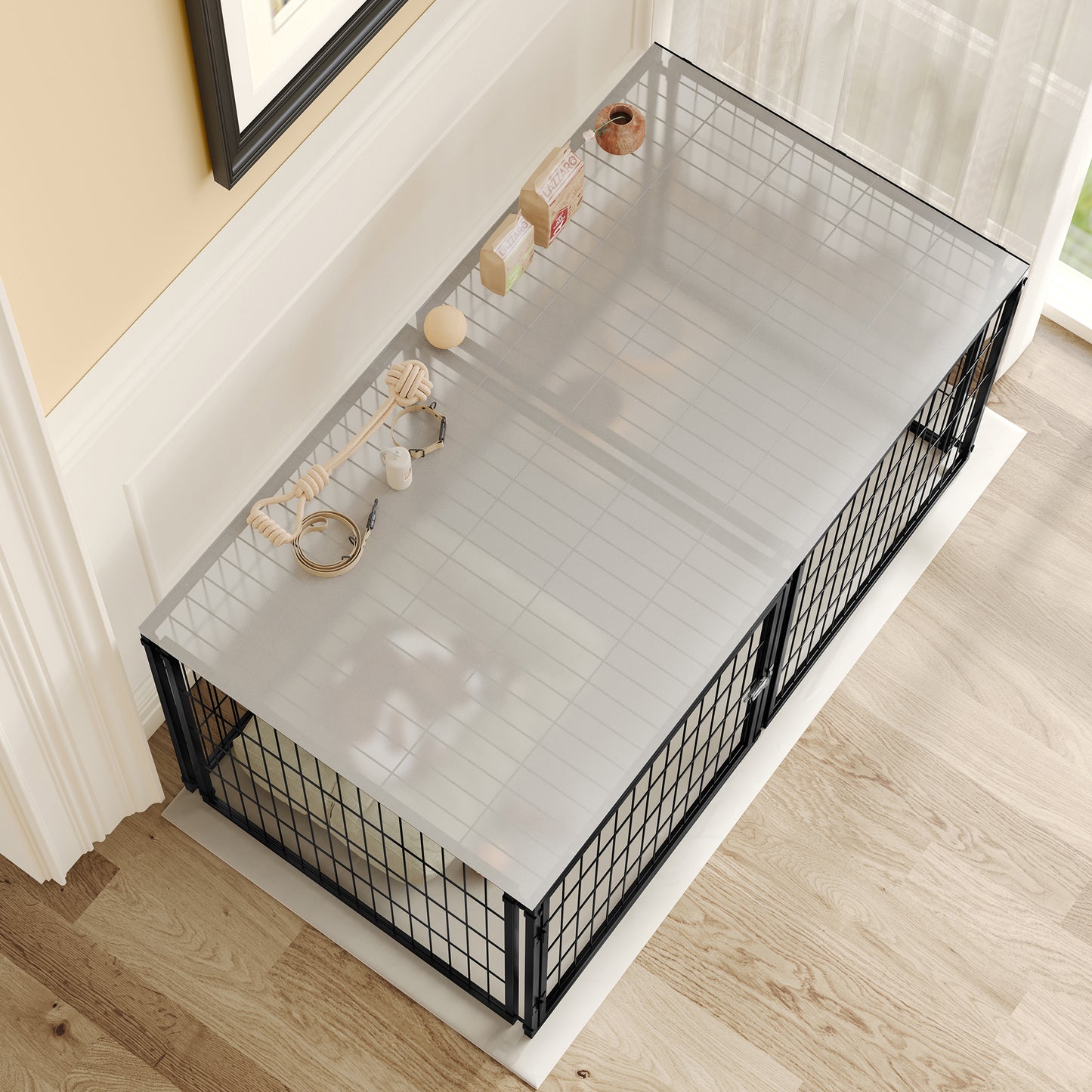 Large Dog Cage 48  Dog Kennel For Medium Dogs Puppy Dog Playpen With Top, Pet Cage, Indoor, Black.48 L X 26.3 W X 23.8 H.