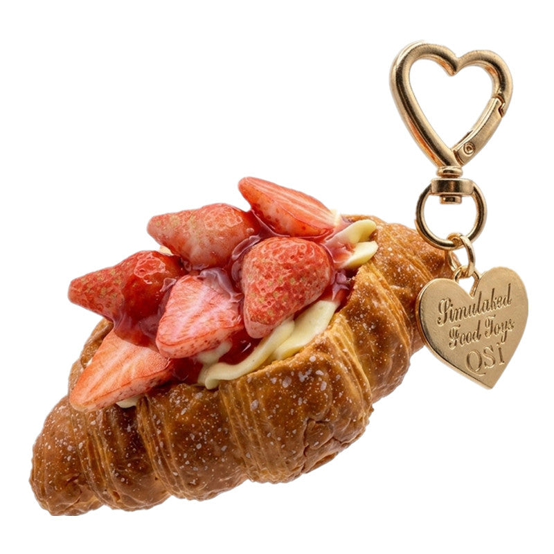 Artificial Food Cream Fruit And Croissant Keychain Pendant