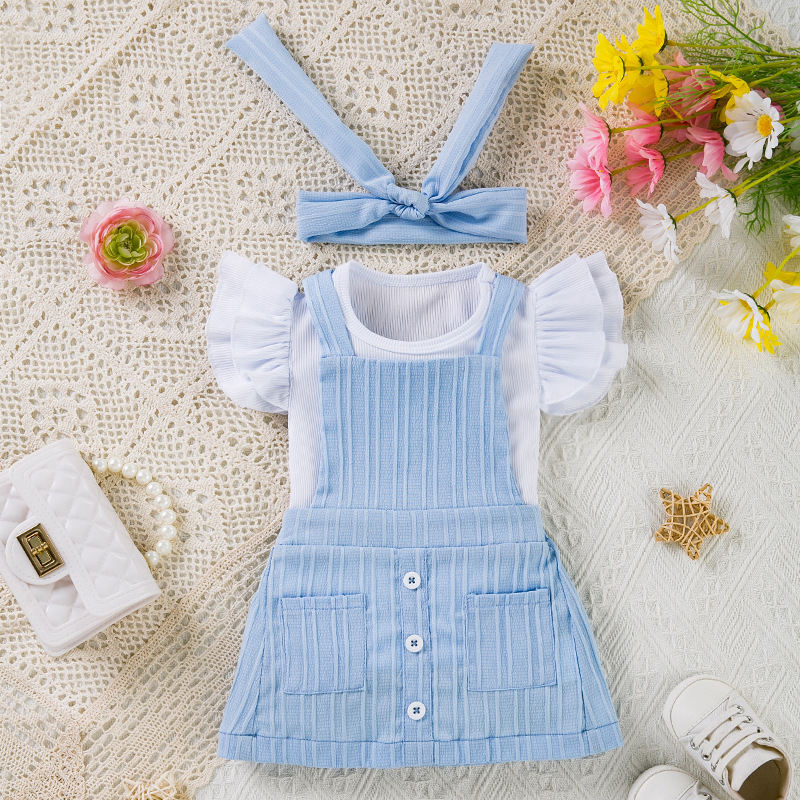 Girls' Short-sleeved Top Suspender Pants Hair Accessories