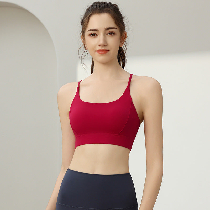 Sports Underwear Women's One-piece Spaghetti Strap Fixed Cup Shockproof Push-up Beauty Back Yoga Bra