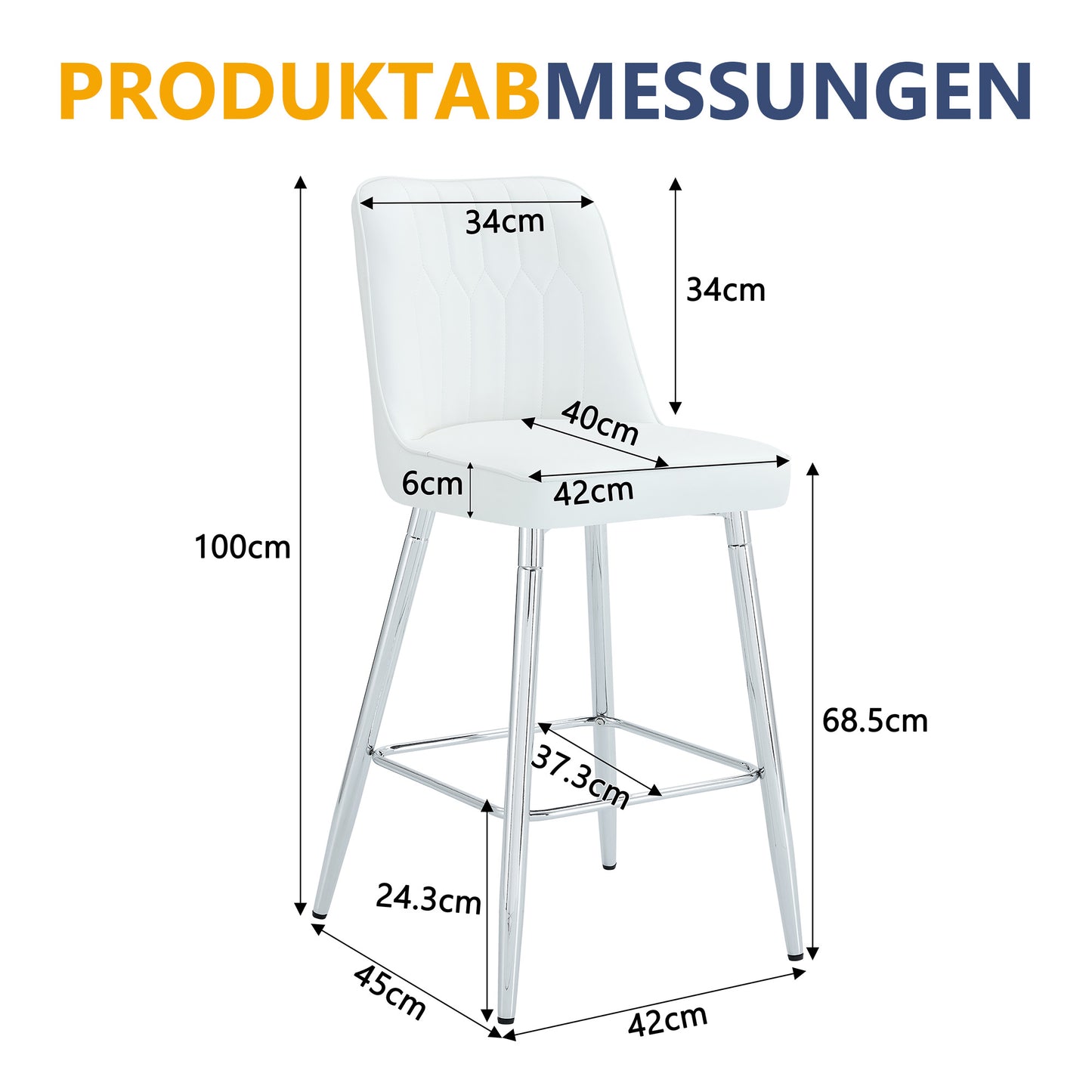 Set Of 2 Bar Stools, 100 Cm High, White PU Leather With Silver-coloured Metal Frame And Comfortable Footrest. Available In Several Colours - The Ideal Choice For Your Home Bar.