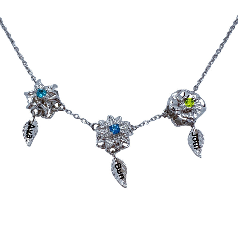 New 12 Birthday Flower Birthstone Name Rotating Necklace