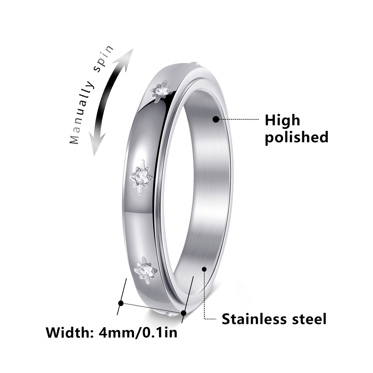 Fashionable French-Korean Style Women's Rotating Ring